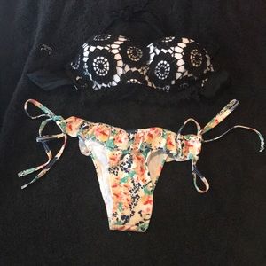 Black top with flower print bottoms
